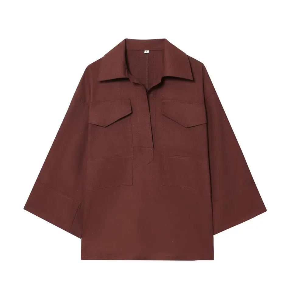 Italy Fashion Street - Lapel Double Pocket Loose Three Quarter