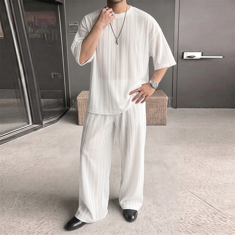 INCERUN Men's Sets Striped See - Street Fashion Clothes review and price