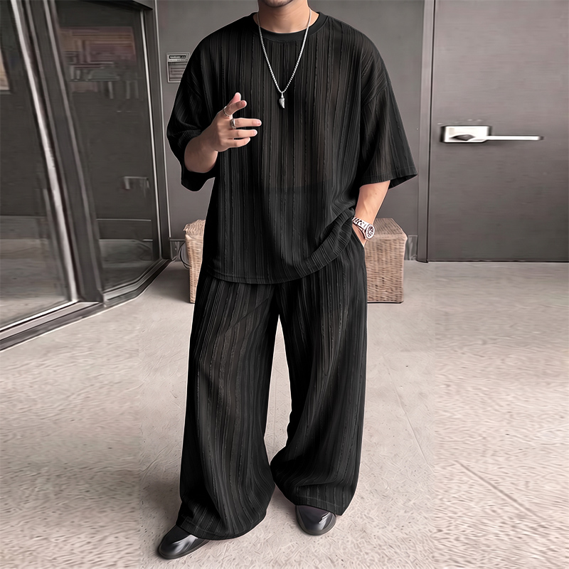 INCERUN Men's Sets Striped See - Street Fashion Clothes review and price