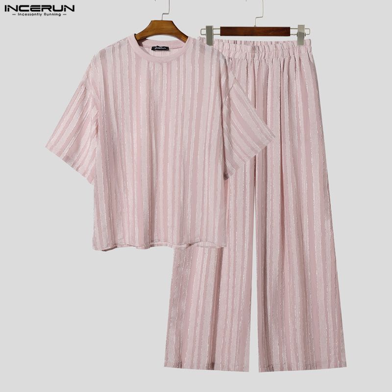 INCERUN Men's Sets Striped See - Street Fashion Clothes review and price