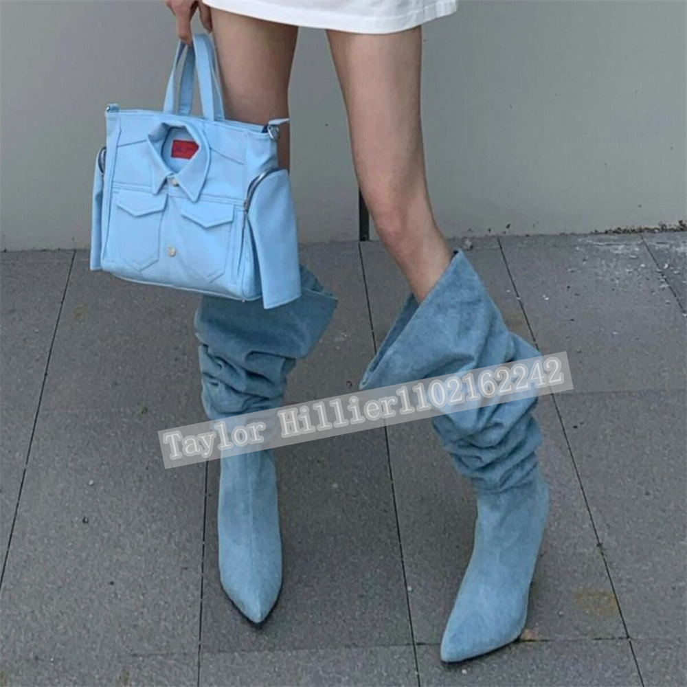 Springtime Blue Denim Pleated  - Street Fashion Runway review and price