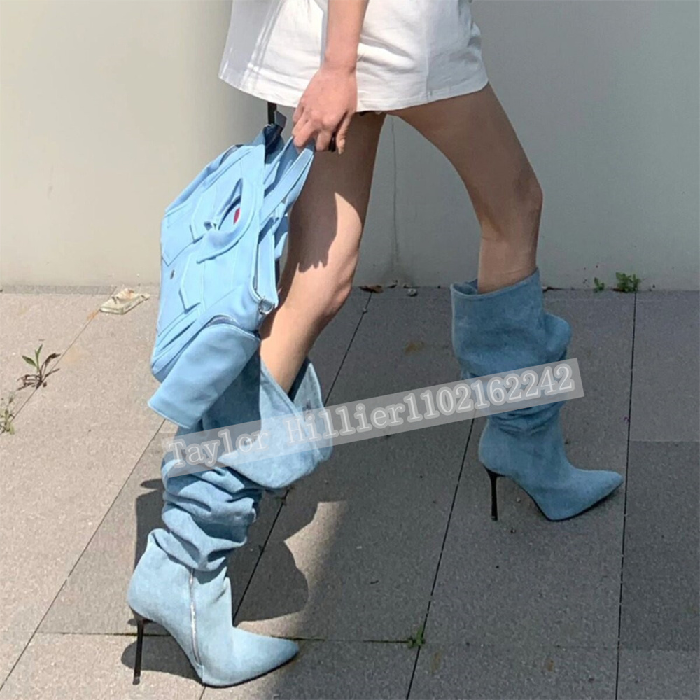 Springtime Blue Denim Pleated  - Street Fashion Runway review and price
