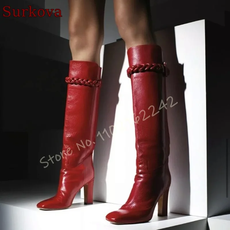 Red Matte Braided High Boots R - Street Fashion Runway review and price