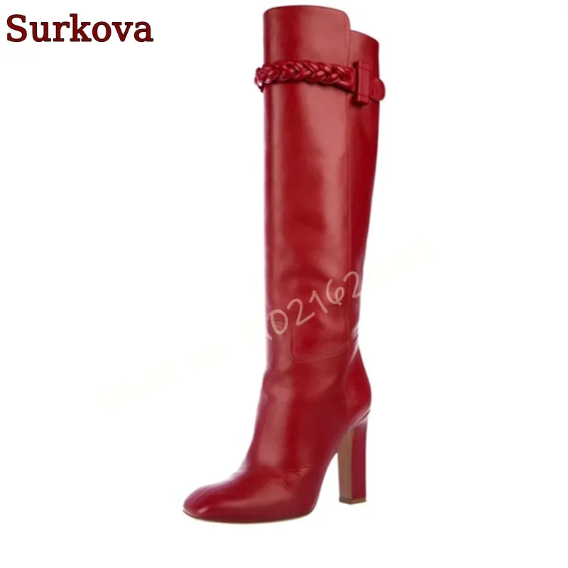 Red Matte Braided High Boots R - Street Fashion Runway review and price