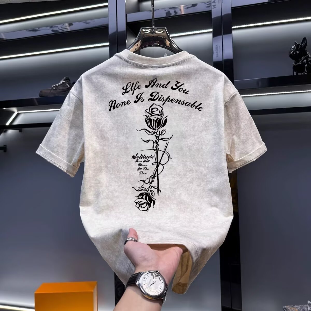 Summer men's khaki T-shirt Hig - Street Fashion In Chinese review and price